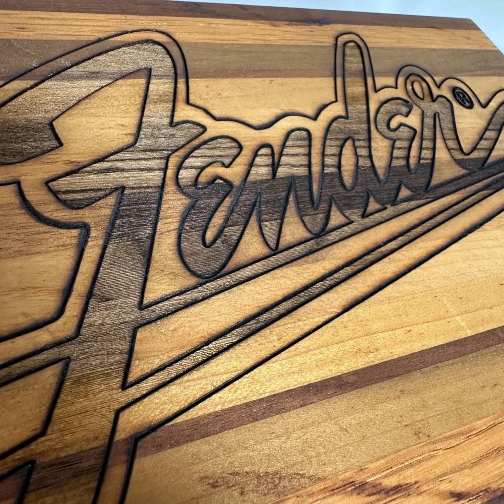 Fender Guitar Logo Wood Cutting Board Kitchen Decor Gift Idea Handmade